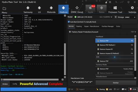 Hydra - Hisilicon Huawei JKM-LX2 (Y9 2019) Fastboot Factory Reset ...