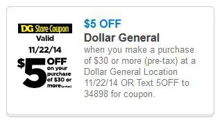 Dollar General: $5 off $30 on 11-22 - New Coupons and Deals - Printable ...