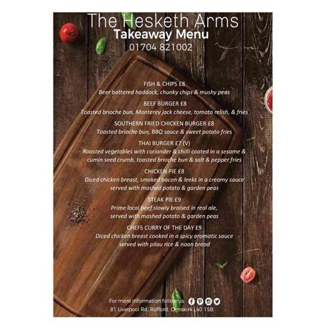 Menu at The Hesketh Arms pub & bar, Rufford