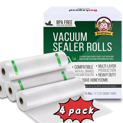 4 Rolls 11" x 25' Vacuum Sealer Bags for Freezer Food Saver, Vacuum ...