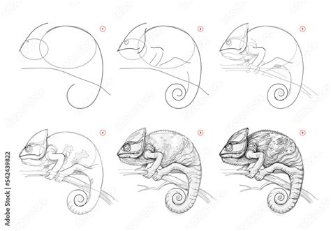 Vecteur Stock Page shows how to learn to draw sketch of chameleon ...