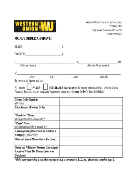 Printable Blank Western Union Money Order - Printable Form, Templates ...