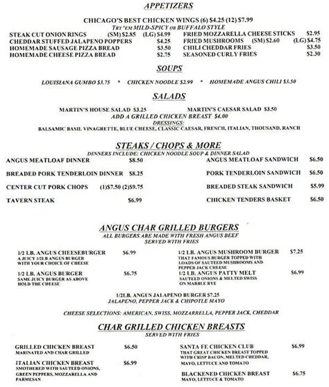 Martin's Corner Bar & Grill Menu - Urbanspoon/Zomato