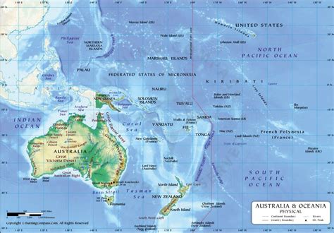 Oceania Physical Map, Australia and Oceania Physical Map, Australia ...