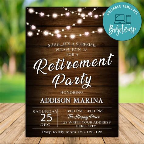 Printable Rustic Surprise Retirement Party Invitation DIY | Bobotemp