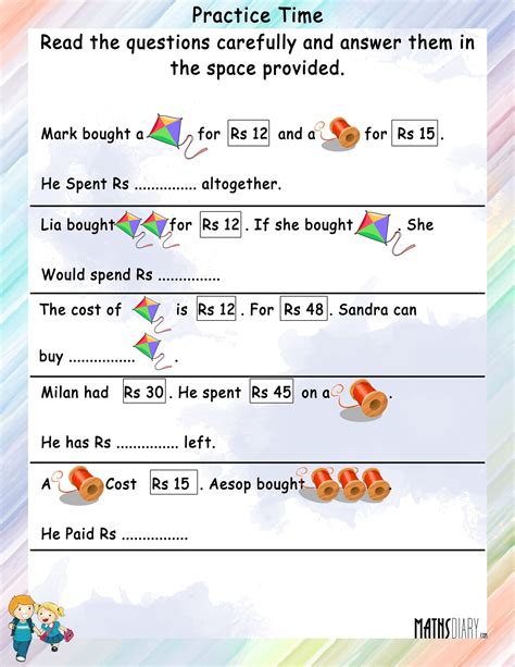 Statement sums of Money - Math Worksheets - MathsDiary.com