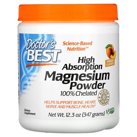 Doctor's Best Magnesium Powder, High Absorption, Peach, 12.3 oz (347 g ...