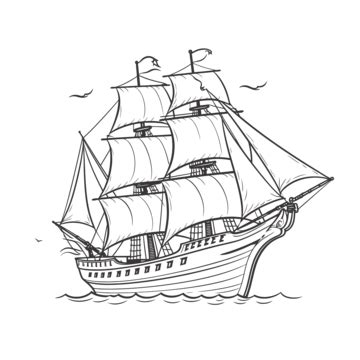 An Outline Of An Old Sailing Ship Sketch Drawing Vector, Wing Drawing ...