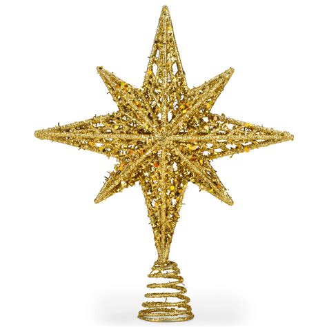 Buy 8 Inch Bethlehem Glitter Gold Star Christmas Tree Topper ...