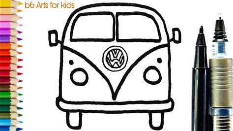 How to Draw a VW Camper Van: Step by Step | b6 Arts for kids - YouTube