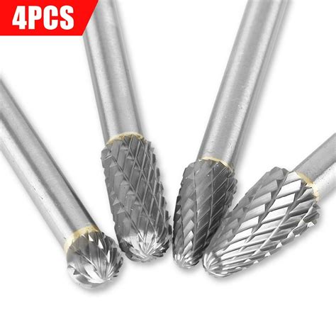 4Pc Long Reach Double Cut Carbide Rotary Burr Set 6mm(1/4") Shank ...