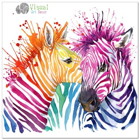 Animal toile mur Art moderne salon stickers muraux colorés zèbre œuvre ...