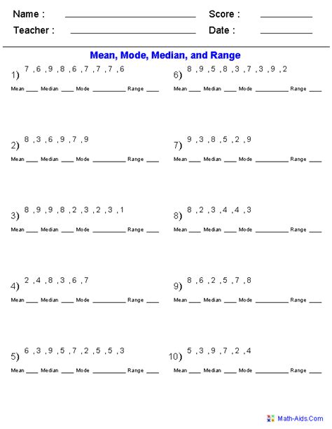 Mean Mode Median Worksheets | Mean Mode Median and Range Worksheets