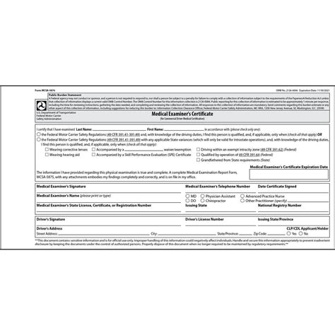 DOT FMCSA Medical Examiner Certificate 5-pk. - Laminated, 2-Ply ...