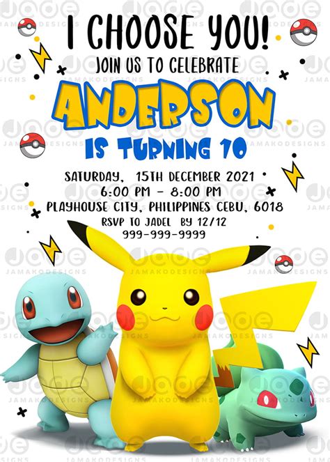 Digital Pokemon Invitations for birthday