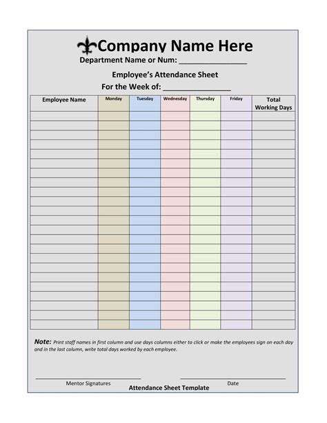 Attendance Sheet Template Word