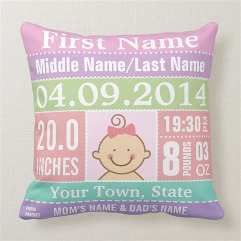 Personalized Baby Girl Birth Stats Pillow | Zazzle