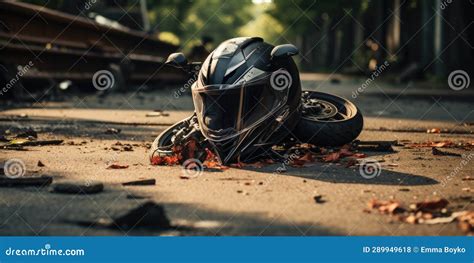 Motorcycle Helmet on the Road, Road Accident Concept. Generative AI ...