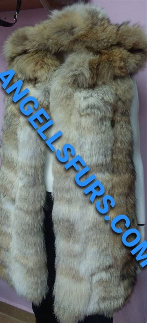 MEN'S HOODED COYOTE Vest!Brand New Real Natural Genuine Fur!