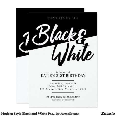 Modern style black and white party invitations zazzle – Artofit