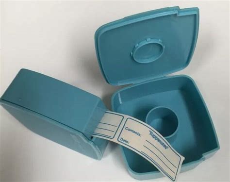 Lot of 2 Tupperware Tiffany Blue Freezer Label Dispensers1Dispenser ...