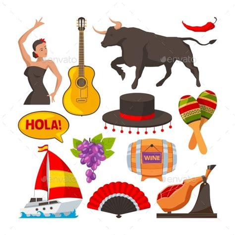 Travel Pictures of Spain Cultural Objects. Cartoon | Spain culture ...