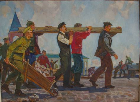 Oil Painting Handmade Vintage Soviet Socialist Realist propaganda USSR