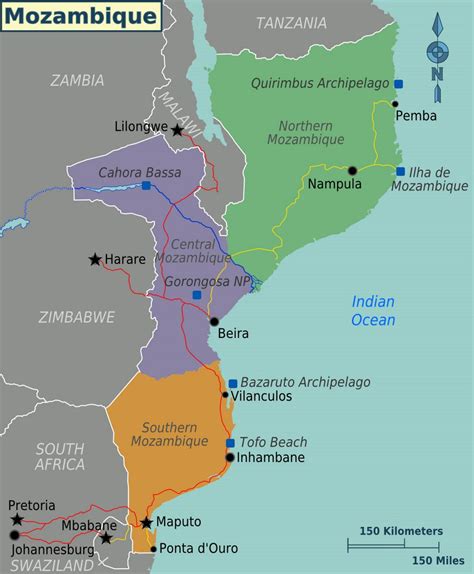 Detailed regions map of Mozambique | Mozambique | Africa | Mapsland ...