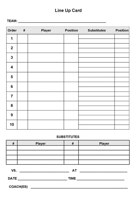 Printable Softball Lineup Cards