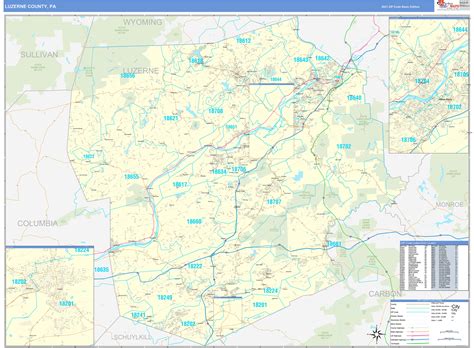 Luzerne County, PA Zip Code Wall Map Basic Style by MarketMAPS - MapSales