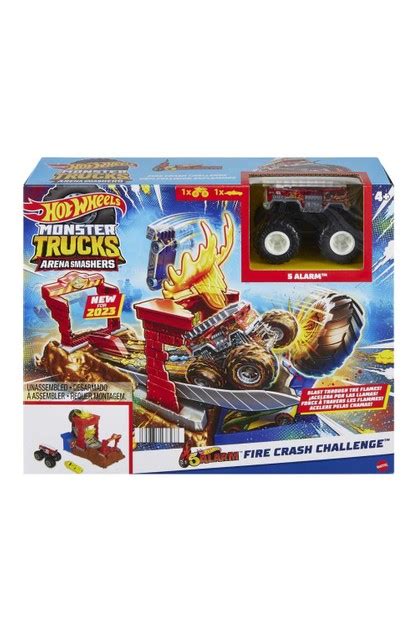 Hot Wheels Monster Trucks Arena Smashers Fire Crash Challenge Playset ...