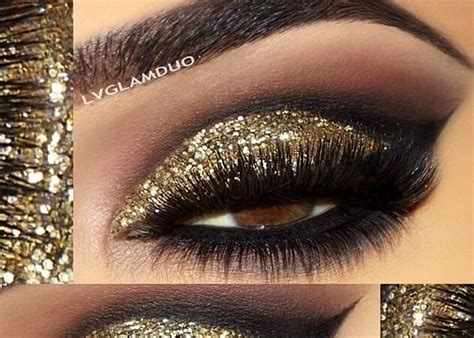 Glitter Golden Smokey Eye Makeup Images