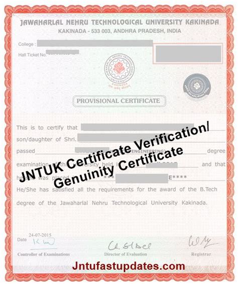 JNTUK Certificate Verification/Genuinity Certificate - Apply Online ...