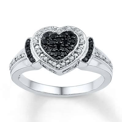 Kay Jewelers Diamond Heart Ring 1/4 ct tw Black/White Sterling Silver ...