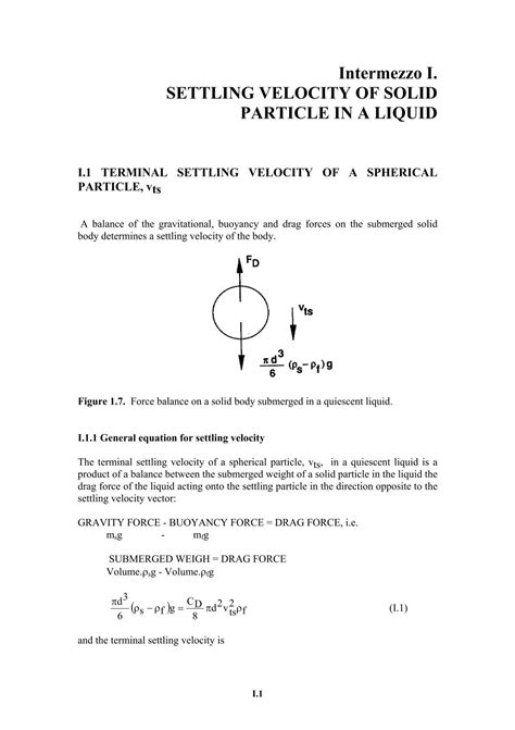 Intermezzo I. SETTLING VELOCITY OF SOLID PARTICLE IN ... - OCW