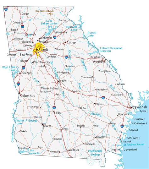 Printable Map Of Georgia Cities And Towns