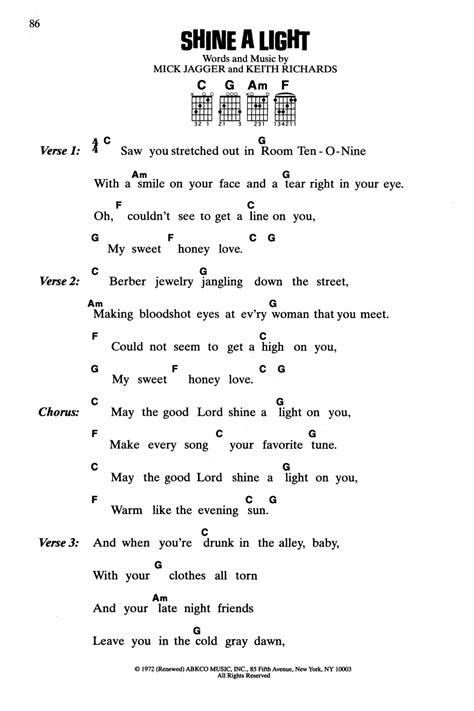 Shine A Light by The Rolling Stones - Guitar Chords/Lyrics - Guitar ...