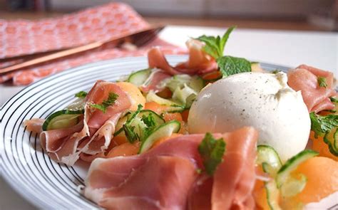 Melon salad with parma ham and burrata