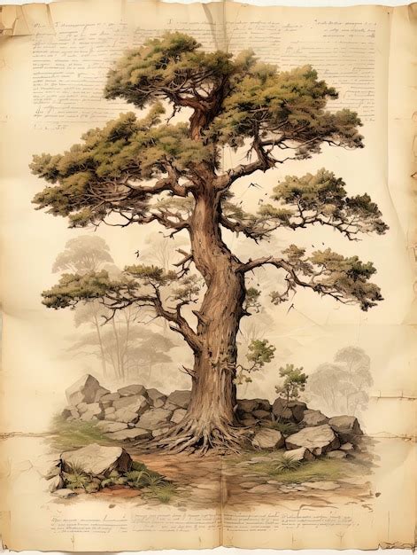 Premium AI Image | a page from a book called a tree with a drawing of a ...