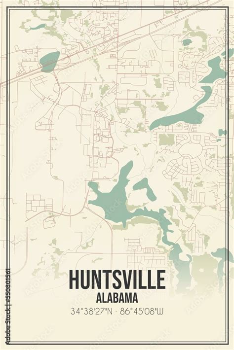 Retro US city map of Huntsville, Alabama. Vintage street map. Stock ...