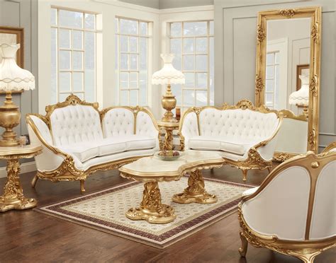 formal living room furniture and a white sofa with gold frame ...