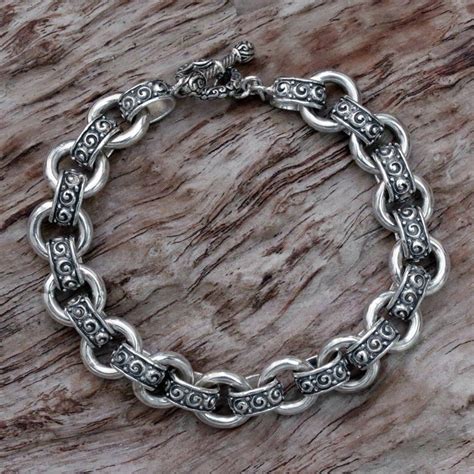 Sterling silver link bracelet, 'Spiral Bonds' | Mens bracelet silver ...