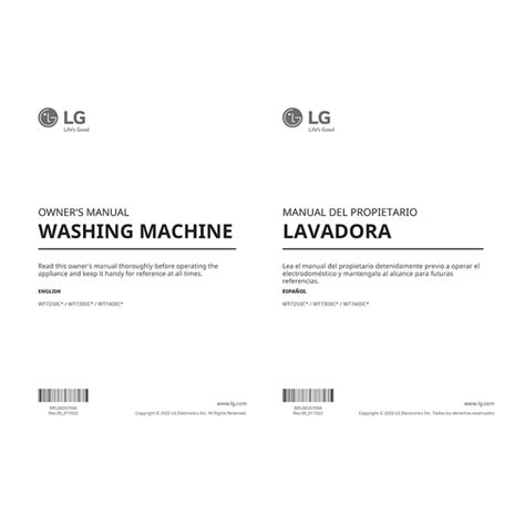 WT7400CW / WT7400CV LG 5.5 cu.ft Top Load Washer User Manual