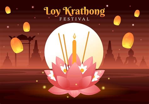 Loy Krathong Festival Celebration in Thailand Template Hand Drawn ...