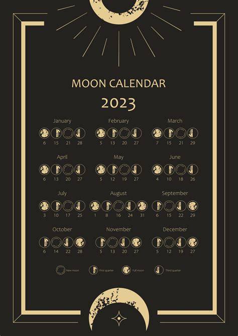 calendario lunar 2023. diseño de calendario astrológico. ciclo de fases ...