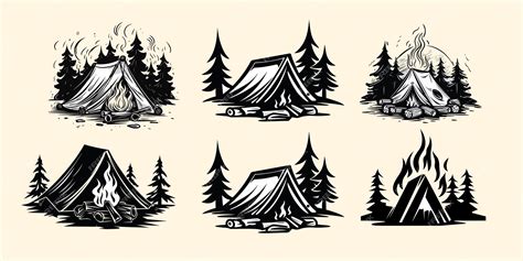 Premium Vector | A collection of black color camping silhouette ...