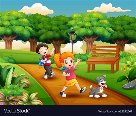 Cartoon of two kids playing in the park Royalty Free Vector