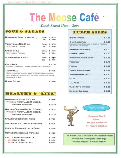 Menu at Moose Cafe, Kremmling