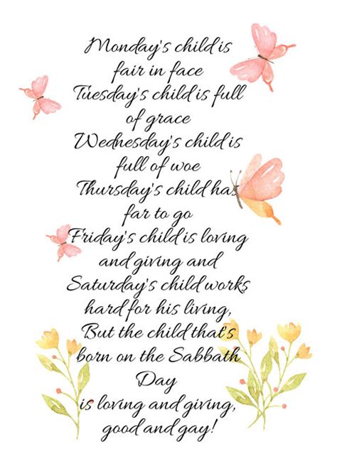 Sunday's Child Poem, Mondays Child Tuesdays Child - Etsy