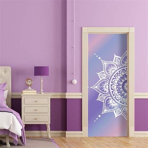 White Mandala Door Decal, Bohemian Yoga Sticker Window Fridge Stickers ...